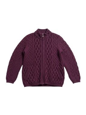 Aran Crafts Plum Cable Knit Full-Zip Cardigan Sweater Size Medium NWT